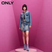 ONLY2024春季新款时尚简约圆领水钻直筒牛仔外套女|124154013 J34 390390
