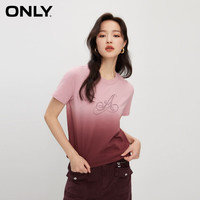 ONLY2024春季新款潮流时尚渐变烫钻合体圆领短款T恤女|124101055