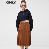 ONLY时尚百搭高腰牛仔百褶中长款半身裙女|123337008 E10 奶  170/72A/LR