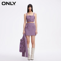 ONLY2024夏季小香风时尚百搭短款A字高腰半身裙女|124116015 H81 紫格小香风 155/60A/XS