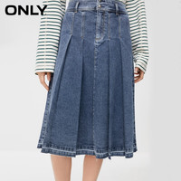 ONLY时尚百搭高腰牛仔百褶中长款半身裙女|123337008 J34 390洗水牛仔蓝 165/68A/MR