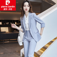 皮尔卡丹(pierre cardin)蓝色女神范小西装外套女夏气质休闲职业套装女士薄款西服上衣女装 单件雾蓝西装 XL