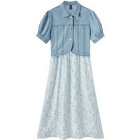 森马（Semir）连衣裙女森系肌理碎花吊带裙甜酷牛仔上衣夏季潮流两件套时尚 调00388