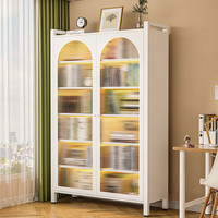 迎基家用钢制书柜多层落地儿童书架带门防尘卧室收纳柜客厅翻门置物柜 三层白色128cm高-赠运费险 长120cm*宽32cm【钢材加厚】