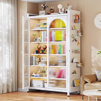 迎基家用钢制书柜多层落地儿童书架带门防尘卧室收纳柜客厅翻门置物柜 六层灰色200cm高-0醛环保 长80cm*宽42cm【钢材加厚】