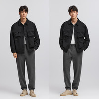 森马 Semir长袖衬衫男春季山系户外风工装外套宽松翻领上衣外穿时尚 黑色90001 185/104B/XXXL