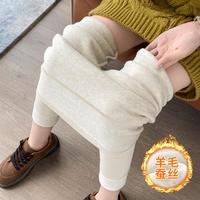 羊毛蚕丝鲨鱼裤女秋冬外穿高腰收腹提臀瑜伽裤加绒加厚保暖打底裤
