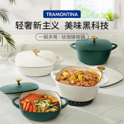 TRAMONTINA 查蒙蒂纳 珐琅铸铁锅 24.5cm 复古绿