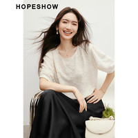 红袖轻熟气质雪纺衫2025春季女装剪花肌理感H型圆领别致短袖上衣 黑050 S