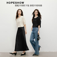 红袖轻熟气质雪纺衫2025春季女装剪花肌理感H型圆领别致短袖上衣 黑050 M