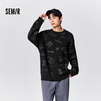 森马 Semir毛衫男冬季韩系字母提花毛衣宽松针织衫时尚个性套头上衣 黑灰色调00392 160/80A/XS