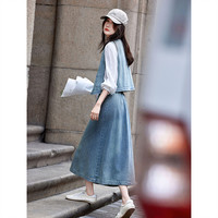 时尚气质春季衬衫牛仔半裙马甲套装女2025年春季通勤淑女三件套