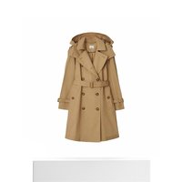 BURBERRY/博柏利 女士米色纯色棉质双排扣连帽中长款风衣 黑色