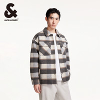 杰克琼斯冬季时尚百搭休闲衣身格纹外套宽松翻领毛呢大衣男装 180/100A/L