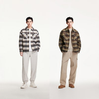 杰克琼斯冬季时尚百搭休闲衣身格纹外套宽松翻领毛呢大衣男装 175/96A/M