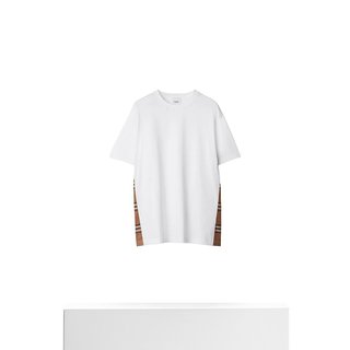Burberry博柏利男女同款/款格纹徽标落肩袖短袖T恤 米色