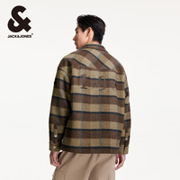 杰克琼斯冬季时尚百搭休闲衣身格纹外套宽松翻领毛呢大衣男装 190/108A/XXL
