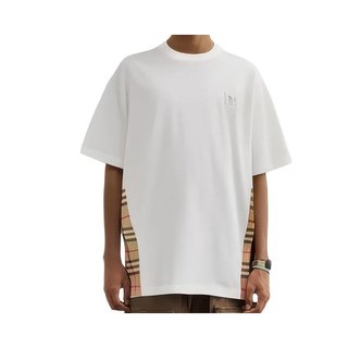 Burberry博柏利男女同款/款格纹徽标落肩袖短袖T恤 米色