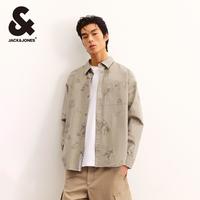 杰克琼斯春季休闲潮流百搭舒适衣身图案满印翻领衬衫外套男装 E11卡其色 175/96A/M