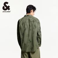 杰克琼斯春季休闲潮流百搭舒适衣身图案满印翻领衬衫外套男装 E11卡其色 180/100A/L