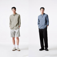 杰克琼斯夏季翻领麻混纺柔软舒适透气纯色七分袖男士衬衫上衣男装 E39 灰蓝色 165/88A/XS