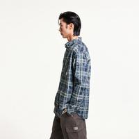 杰克琼斯春季潮酷高街舒适休闲刺绣格纹翻领宽松衬衫男款男装 E40靛蓝 190/108A/XXL
