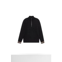 BURBERRY博柏利 男士黑色羊毛条纹袖口拉链门襟毛衣针织