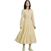 茵曼(INAN)x米雷【东方简奢风】新中式连衣裙2025春秋女装新款盘扣长袖裙 淡香杏