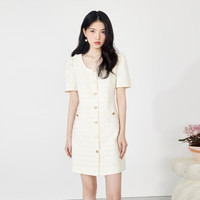 秋水伊人经典圆领显瘦A版小香风连衣裙2023夏季新款女装优雅裙子 条子