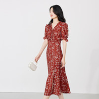 秋水伊人气质V领设计感连衣裙2024夏季新款女优雅时尚雪纺高级感碎花裙子 花料