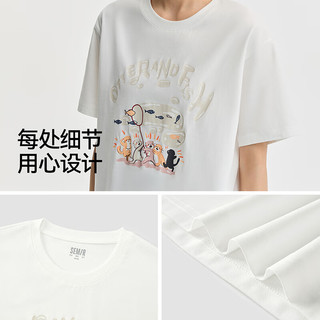 Semir森马短袖T恤女宽松卡通印花俏皮小众2024夏季落肩套头衫可爱 白色调00311 155/80A/S