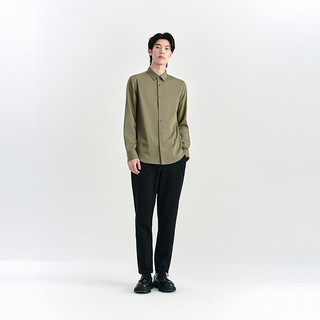 太平鸟男装衬衫春季纯色合体斯文衬衫挺括内搭休闲 绿色（合体） XXL 