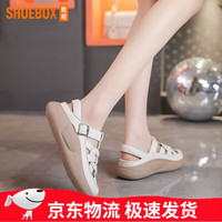 移动端、京东百亿补贴：SHOEBOX 大牌特价捡漏凉鞋女2025夏季新款外穿厚底包头透气镂空洞洞鞋女 米色 35