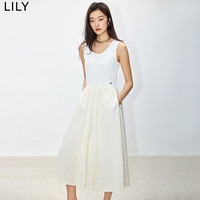 丽丽 LILYIY夏新款女装设计感拼接针织气质通勤款垂坠感高腰连衣裙女