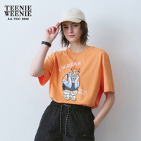 Teenie Weenie小熊2024年夏季新款圆领短袖T恤多巴胺白色上衣