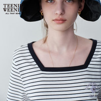 Teenie Weenie小熊女装简约时尚夏装撞色方领条纹短袖T恤短款上衣