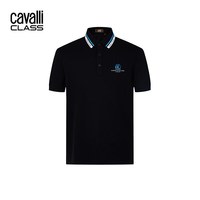 CAVALLI CLASS舒适透气男式polo衫春夏字母印花休闲翻领短袖T恤 黑色 48