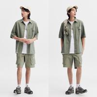 森马 Semir【张新成同款】2024夏季纯棉时尚刺绣宽松山系工装短袖衬衫男