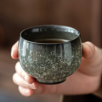 金镶玉林心如手工黑冰主人杯单杯开片可养汝窑茶杯茶盏陶瓷品茗杯