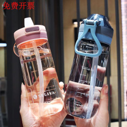 铁帮手 新款带吸管水杯带提绳刻度女孕妇塑料杯耐热大人不漏水小学生杯子 清空蓝650毫升 650ml 1个 吸管杯