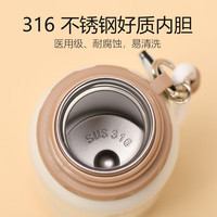 史努比纯钛儿童保温杯抗菌男女小上学钛杯幼儿园宝宝吸管水杯子 咖色-【316不锈钢内胆】 600ml