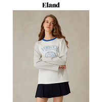 ELAND衣恋【100%棉】T恤女圆领胸口花朵图案长袖上衣2025春季新款