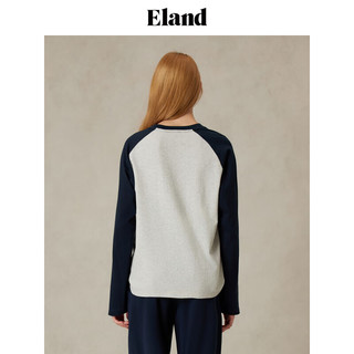 ELAND衣恋【100%棉】T恤女圆领胸口花朵图案长袖上衣2025春季新款