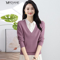 Mrdiane wei 女士针织衫 衬衫领长袖打底上衣 紫色