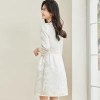 【春装】女装圆领A字气质提花时尚修身七分袖连衣裙