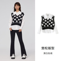 森马 Semir长袖衬衫女木耳边娃娃领衬衣爱心V领背心春宽松两件套少女感