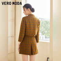 Vero Moda奥莱早秋清仓复古通勤格纹学院风中腰西装短裙半身裙