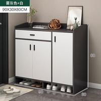 OLOEY鞋柜家用门口简易入户门出租屋用收纳阳台鞋架 60CM 拉丝黑橡木 两门无抽 需组装