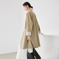 对白超好看撞色拼接风衣女2025春季小个子韩版休闲中长款外套 灰棕色 M