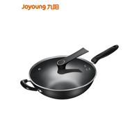 九阳（Joyoung） 大铁锅炒锅家用炒菜锅老式燃气灶煤气灶专用无涂层养油不粘锅 带附耳【带钢化玻璃盖】